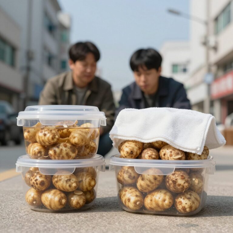 삶은 감자 냉장 보관 키친타월 밀폐용기