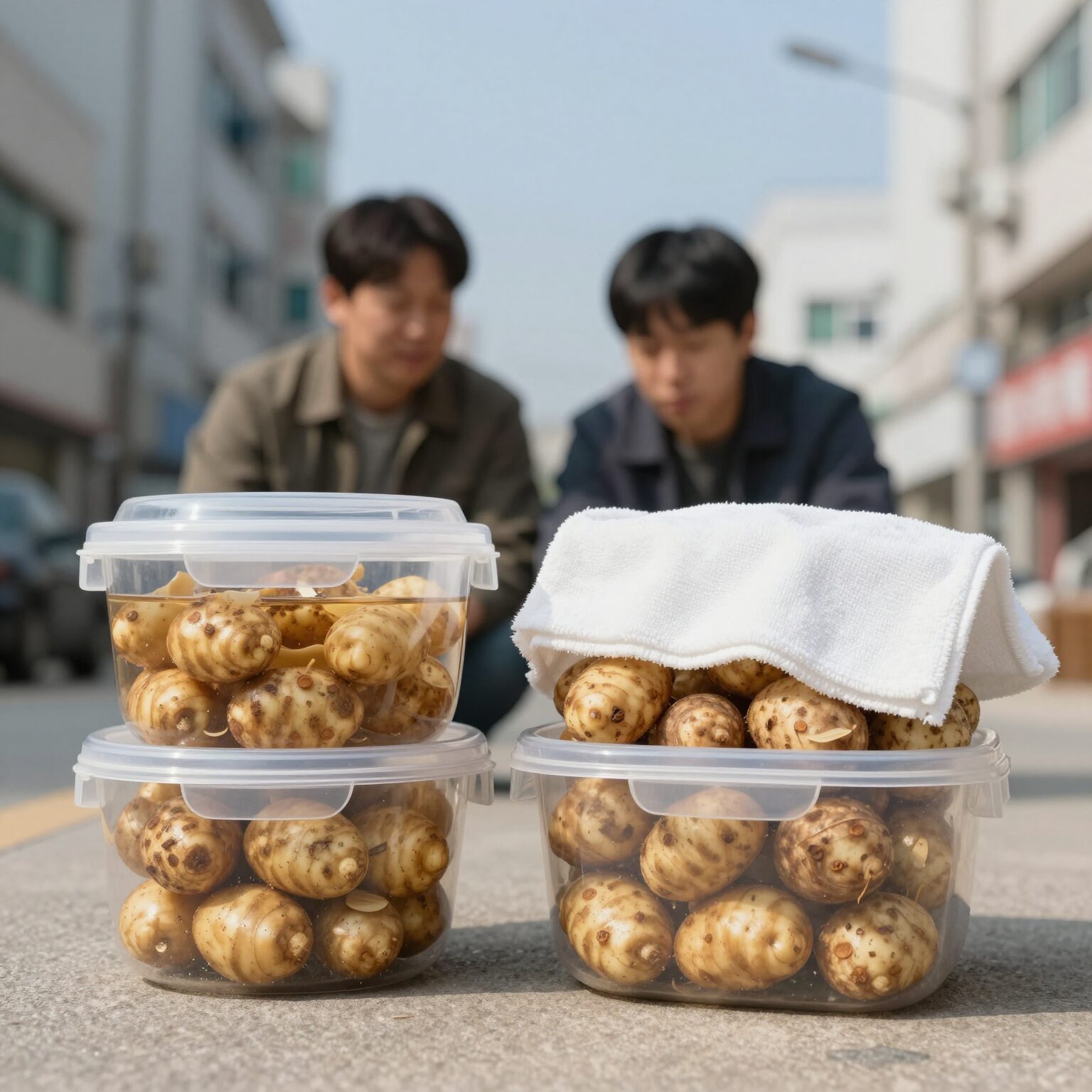 삶은 감자 냉장 보관 키친타월 밀폐용기