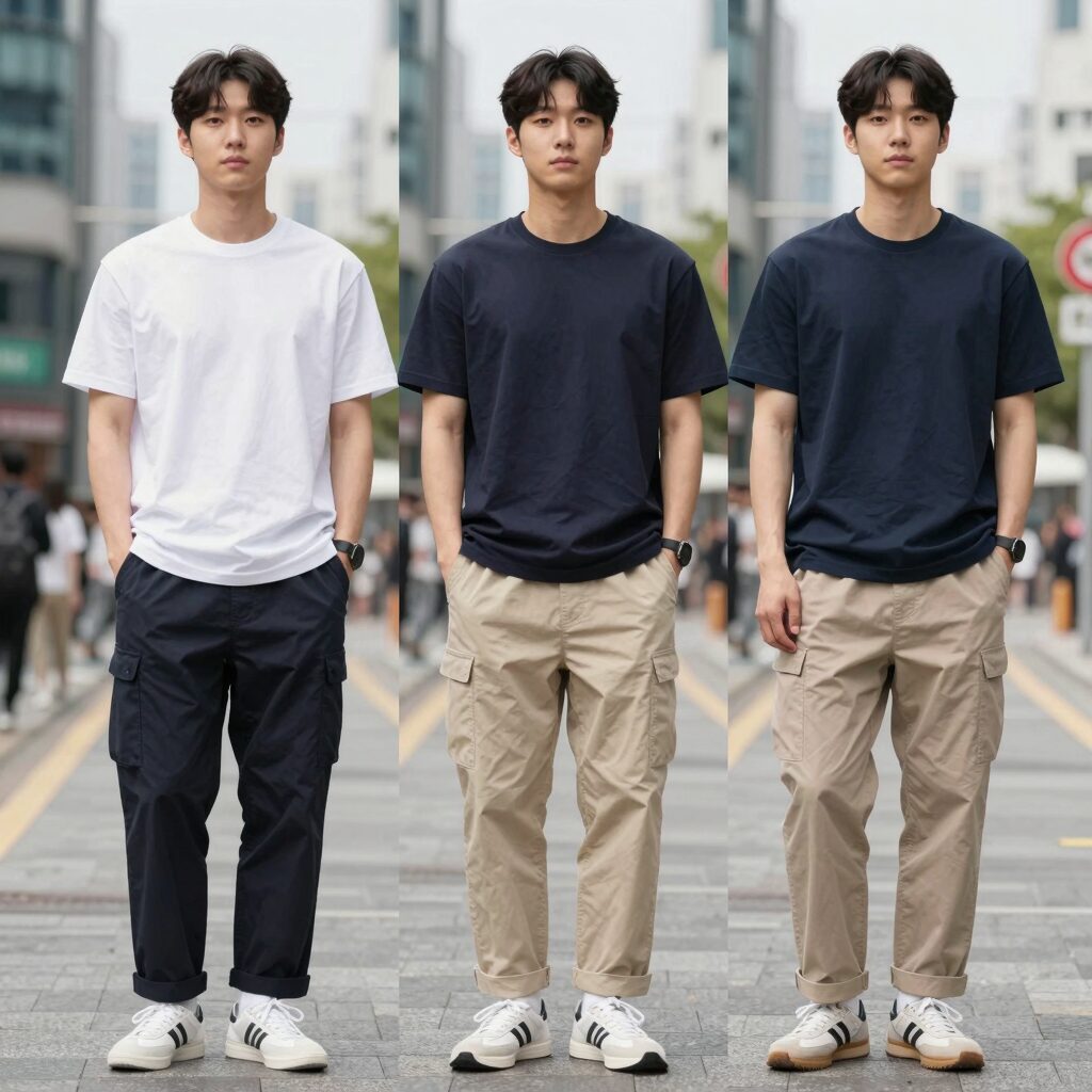 유니클로 남자 반바지 3종 파라슈트 카고 JWA 카고 C 스웨트 와이드 쇼츠 비교 사진